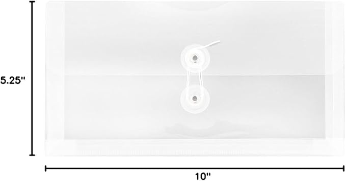 JAM PAPER Plastic Envelopes with Button & String Tie Closure - #10 Business Booklet - 5 1/4 x 10 - Clear - 12/Pack
