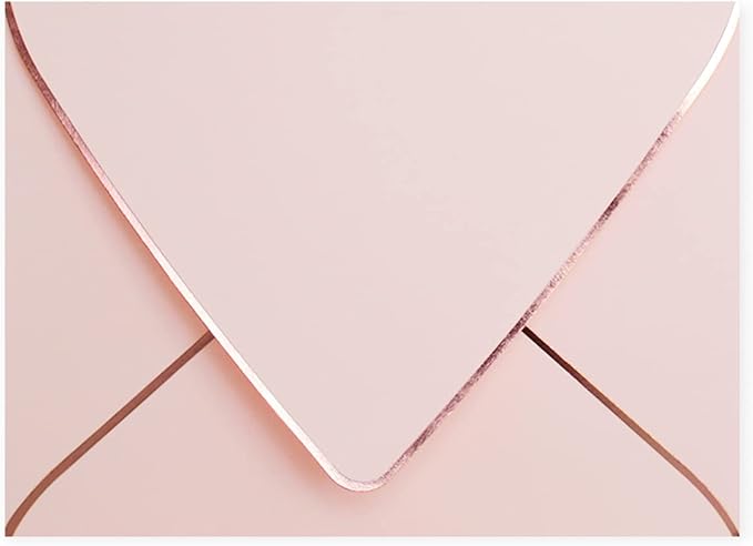 50 Pack A6 Pink Envelopes With Rose Gold Border 4 x 6 - V flap, Quick Self Seal, For 4x6 Cards| Perfect for Weddings, Invitations, Photos, Graduation, Baby Shower (Pink-rose golden border)