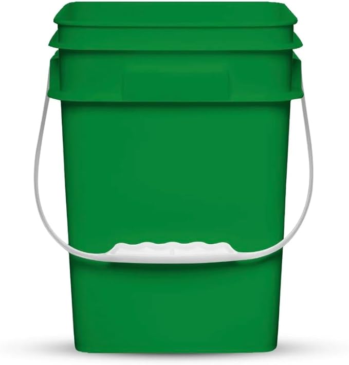 House Naturals 4 Gallon Square Food Grade Bucket Pail with Lid (Pack of 4) Made in USA containers (Green)