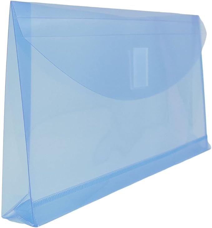 JAM PAPER Plastic Expansion Envelopes with Hook & Loop Closure - #10 Booklet Wallet - 5 1/4 x 10 with 1 Inch Expansion - Blue - 12/Pack