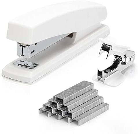 Deli Stapler, Desktop Stapler, Office Staplers, 25 Sheet Capacity, Includes 1000 Staples and Staple Remover, White