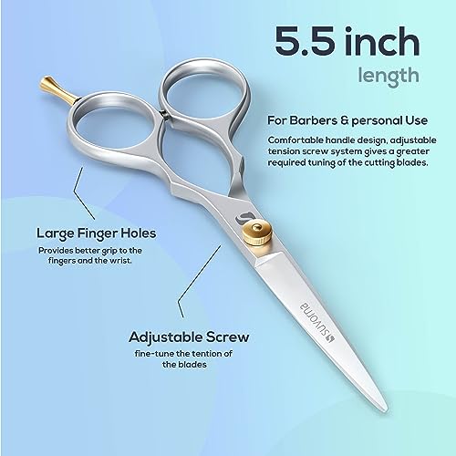 Suvorna 5.5" hair cutting scissors for professional, barber & hairdresser - hair shears for cutting, trimming, grooming, precision, facial hair - Right Hand hair scissors for men, women, kids, adults.
