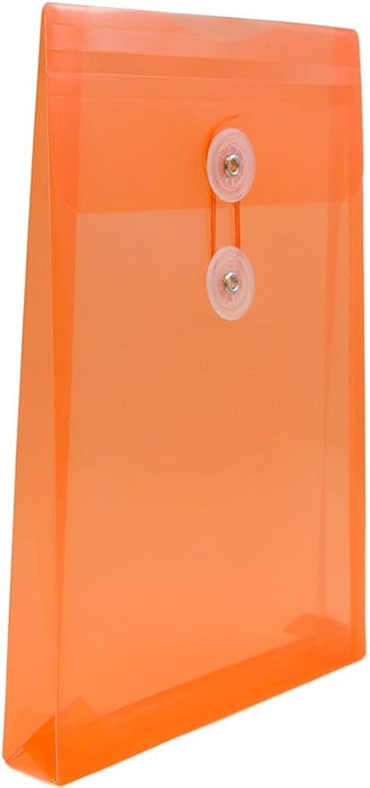 JAM PAPER Plastic Envelopes with Button & String Tie Closure - 6 1/4 x 9 1/4 - Bright Orange - 3/Pack