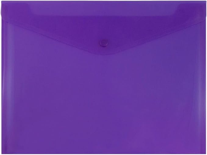JAM PAPER Plastic Envelopes with Snap Closure - Letter Booklet - 9 3/4 x 13 - Purple - 3/Pack