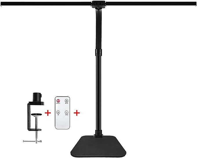Double Head LED Desk Lamp with Remote Control for Home Office 24W Brightest Computer Desk Light for Workbench Drafting Architect Study Reading with Clamp and Base