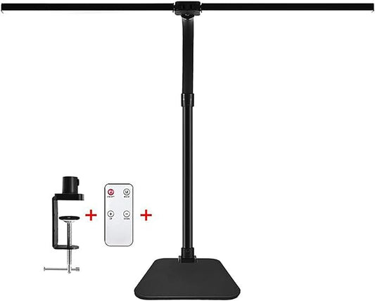 Double Head LED Desk Lamp with Remote Control for Home Office 24W Brightest Computer Desk Light for Workbench Drafting Architect Study Reading with Clamp and Base