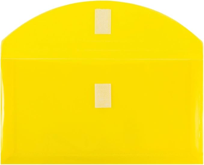 JAM PAPER Plastic Expansion Envelopes with Hook & Loop Closure - #10 Booklet Wallet - 5 1/4 x 10 with 1 Inch Expansion - Yellow - 3/Pack