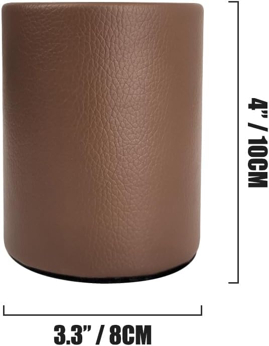 Pen Pencil Holder Cup Container PU Leather Desk Organizer Stand Decor Brush Scissor Holder Decoration Office Desk Home School (3.3" x 3.3" x 4", Brown)