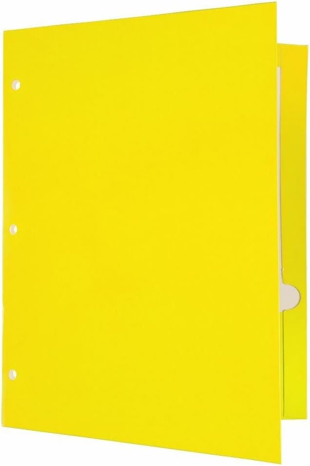 JAM PAPER Laminated Two Pocket Glossy 3 Hole Punch School Folders - Yellow - 3/Pack