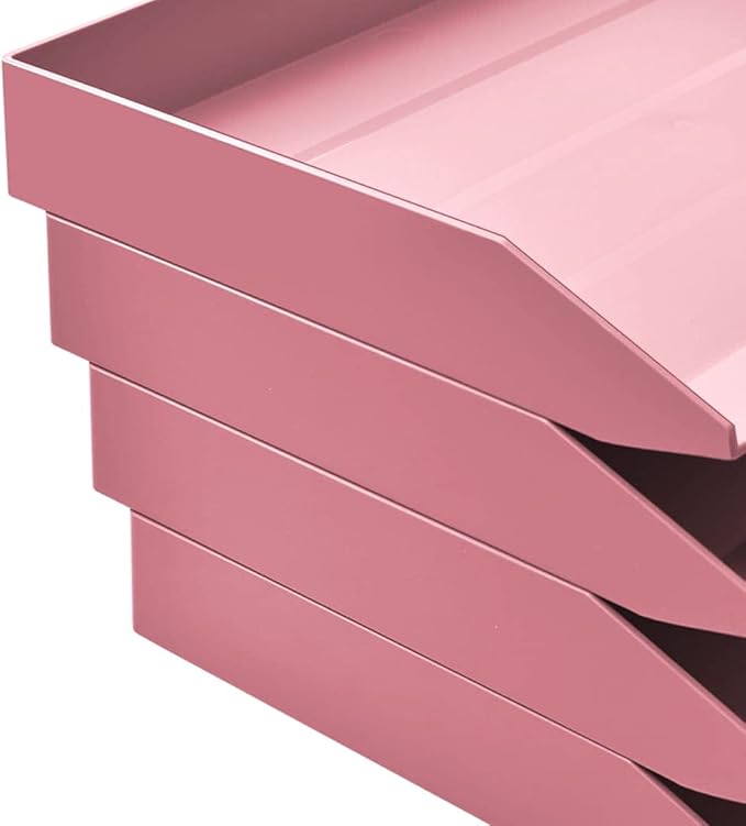 Acrimet Stackable Letter Tray Single Side Load, Plastic, Desktop File Organizer (Solid Pink Color) (1 Unit)