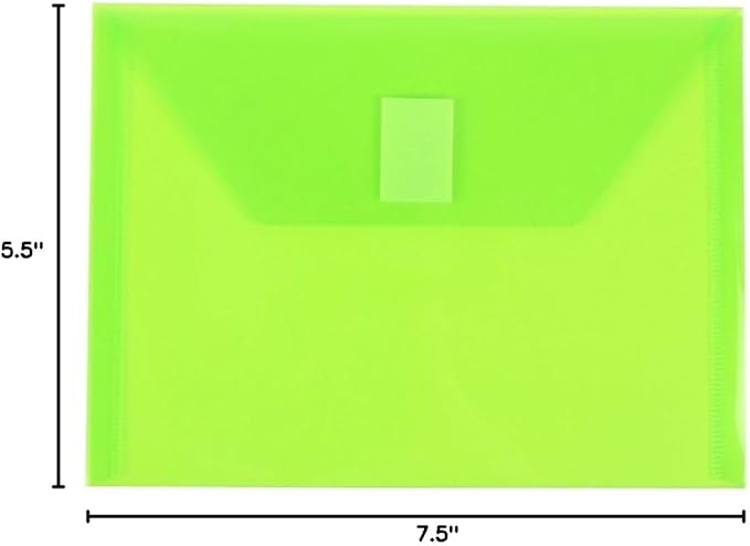 JAM PAPER Plastic Envelopes with Hook & Loop Closure - Index - 5 1/2 x 7 1/2 - Lime Green - 12/Pack