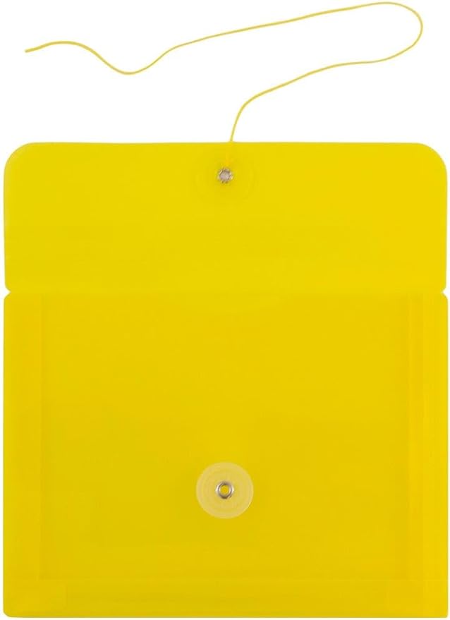 JAM PAPER Plastic Envelopes with Button & String Tie Closure - Index Size - 5 1/2 x 7 1/2 - Yellow - 3/Pack