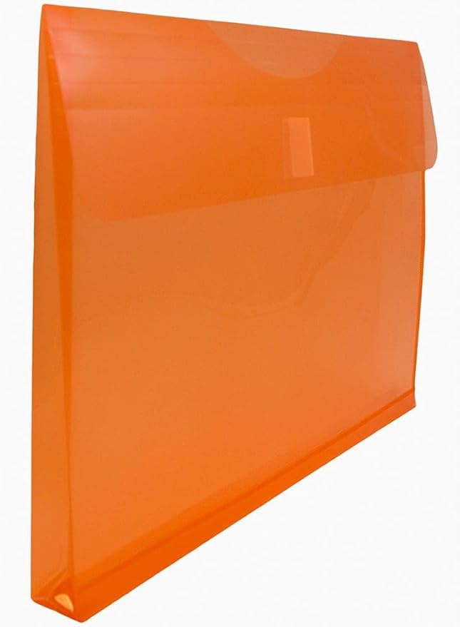 JAM PAPER Plastic Expansion Envelopes with Hook & Loop Closure - Letter Booklet - 9 3/4 x 13 with 1 Inch Expansion - Orange - 3/Pack
