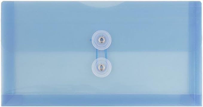 JAM PAPER Plastic Envelopes with Button & String Tie Closure - #10 Business Booklet - 5 1/4 x 10 - Blue - 3/pack