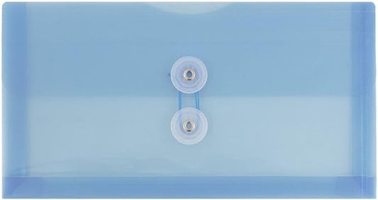 JAM PAPER Plastic Envelopes with Button & String Tie Closure - #10 Business Booklet - 5 1/4 x 10 - Blue - 3/pack