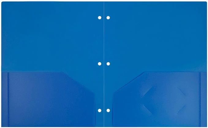 JAM PAPER Heavy Duty Plastic 3 Hole Punch Pocket Folders - Extra Tough School Folders - Blue - Bulk 144/Box