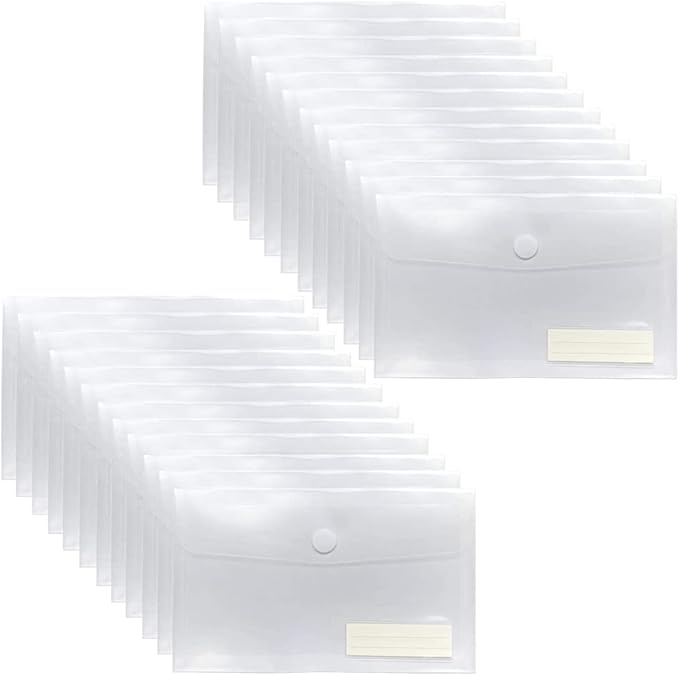 YoeeJob Plastic Envelopes with Hook & Loop Closure, 6x10 Receipt Envelope Money Cash Coupon Organization with Label Pocket, 24 Packs