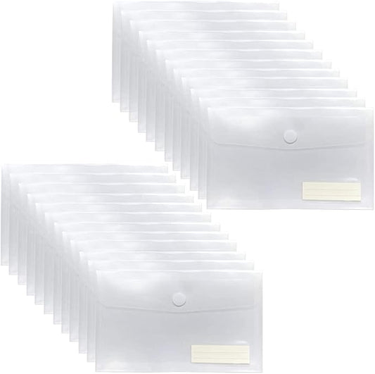 YoeeJob Plastic Envelopes with Hook & Loop Closure, 6x10 Receipt Envelope Money Cash Coupon Organization with Label Pocket, 24 Packs