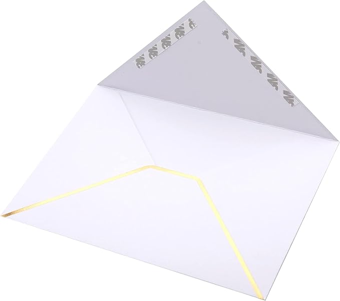 A7 Envelopes - V Flap Foil Border Luxury Mailing Envelopes for 5" x 7" Cards - for Wedding, Invitations, Baby Shower, Photos, Graduation, Birthday, Bridal Shower - 5.25" x 7.25" (White, 50 Pack)