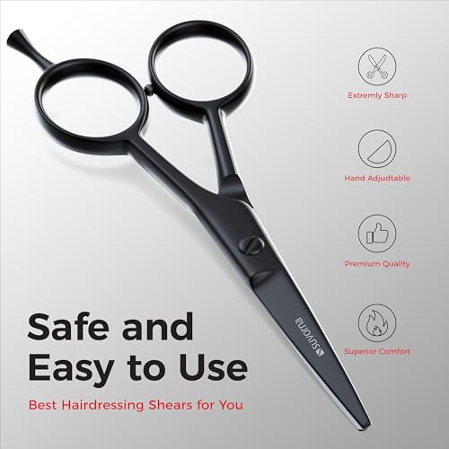 Suvorna Small Scissors with Comb for Beard, Mustache, Facial, Nose, Eyebrow, Ear Hair - Hair Scissors for Cutting, Trimming & Grooming - Made with 5" Stainless Steel for Barber, Professional, HomeUser