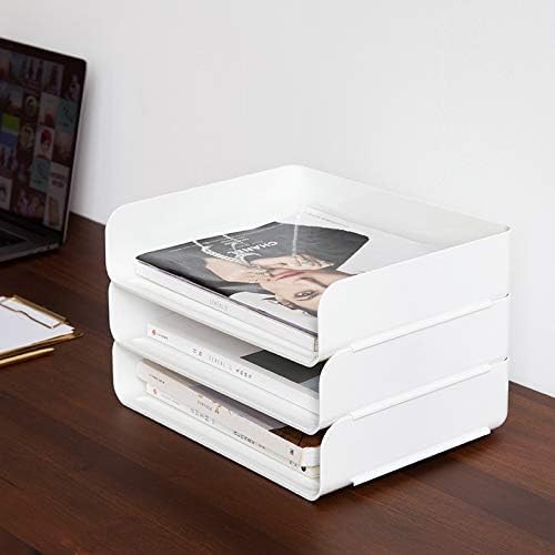 3 Tiers Stackable A4 Paper Trays, Office Desk File Holder, Tidy File Document Letter Book Paper Organizer (3 Tiers,White)