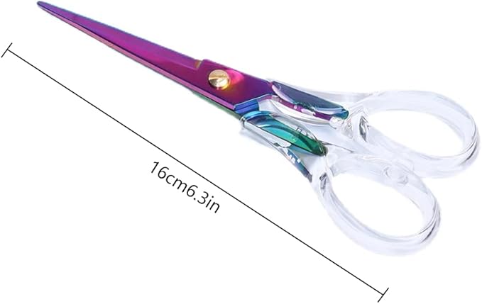 Gold Scissors, Stainless Steel Blade with Acrylic Handle, All Purpose Scissor for Office, School, Home, Fabric Shears, Tijeras (6.3" Rainbow)