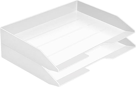 Acrimet Stackable Letter Tray 2 Tier Side Load, Plastic, Desktop File Organizer (White Color)