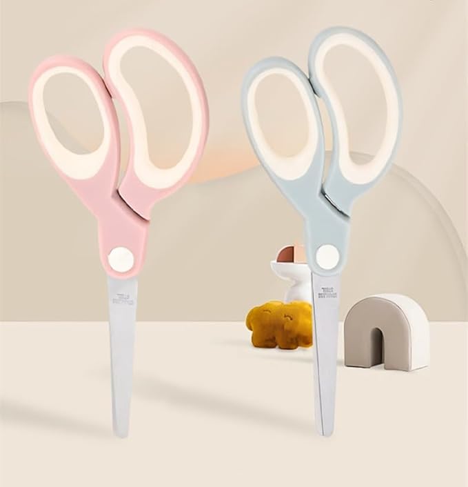 Pastel Non Stick Scissors, All Purpose Stainless Steel Craft Scissors with Soft Grip, Blunt Tip Fabric Shears for Kids Office Home School, Left & Right Handed (1 Pack, Khaki)