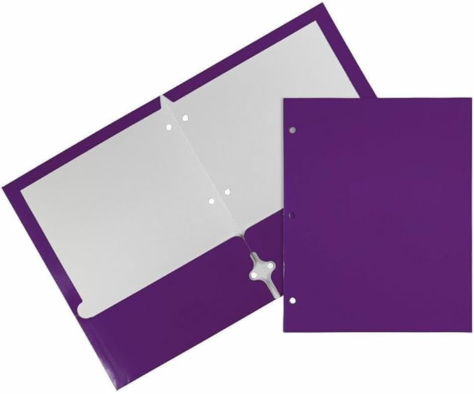 JAM PAPER Laminated Two Pocket Glossy 3 Hole Punch School Folders - Purple - 3/Pack