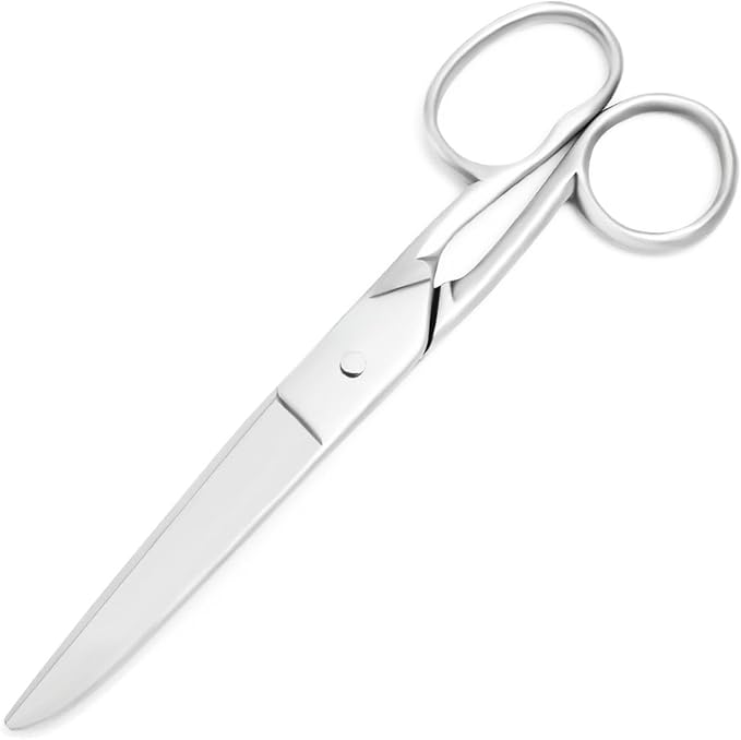 Silver Office Scissors, Heavy Duty Sewing, Tailor Fabric Sewing Paper Cutting Shears Stainless Steel Cutter Leather Art Craft Office Scissors (7 Inch)