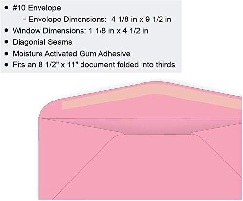 Limited Papers (TM) Regular Mailing And Business Envelopes, Left Hand Window, No. 10 (4.8 x 9.5 Inch), Gummed seal, 24 Pound, Variety of Colors And Quantities. (Pink, 500)