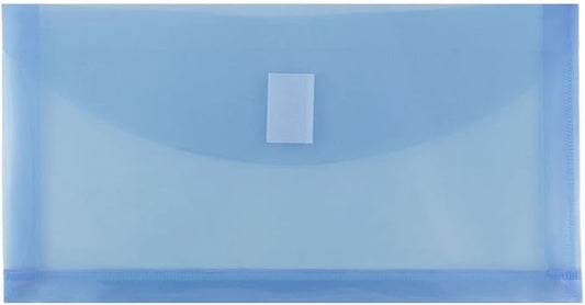 JAM PAPER Plastic Expansion Envelopes with Hook & Loop Closure - #10 Booklet Wallet - 5 1/4 x 10 with 1 Inch Expansion - Blue - 12/Pack