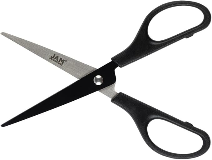JAM PAPER Arts & Crafts Scissors - 6 3/4 Inch - Black - Ergonomic Handle & Stainless Steel Pointed Tip Blades - Sold Individually