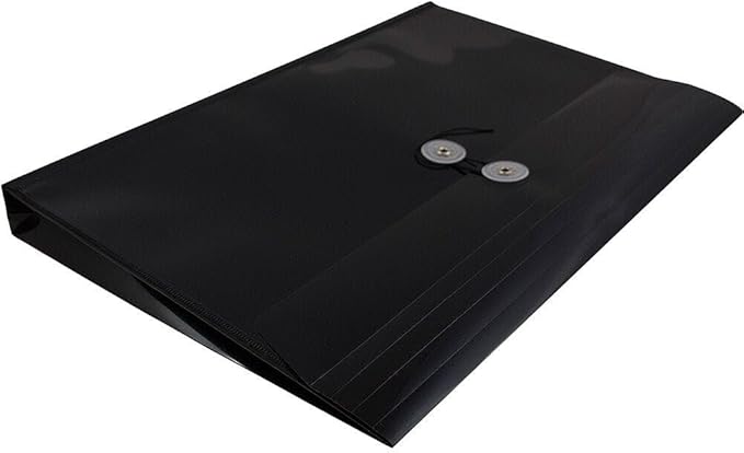 JAM PAPER Plastic Envelopes with Button & String Tie Closure - Legal Booklet - 9 3/4 x 14 1/2 - Black - 3/Pack