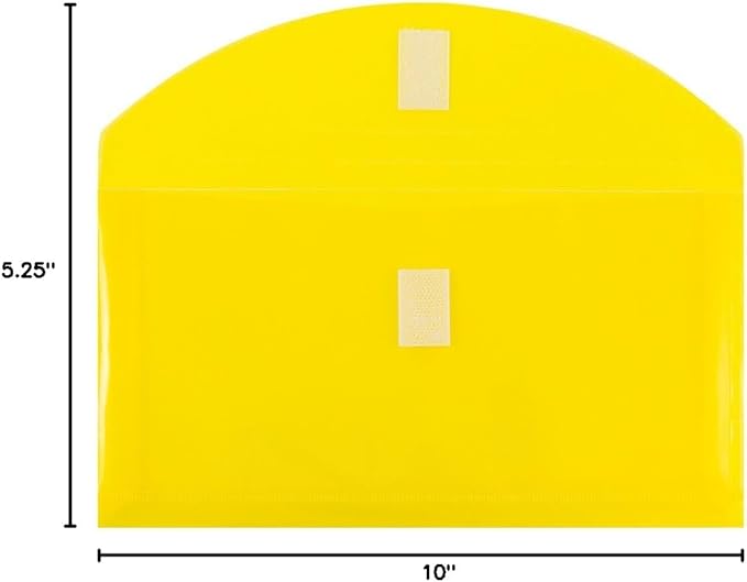 JAM PAPER Plastic Expansion Envelopes with Hook & Loop Closure - #10 Booklet Wallet - 5 1/4 x 10 with 1 Inch Expansion - Yellow - 3/Pack
