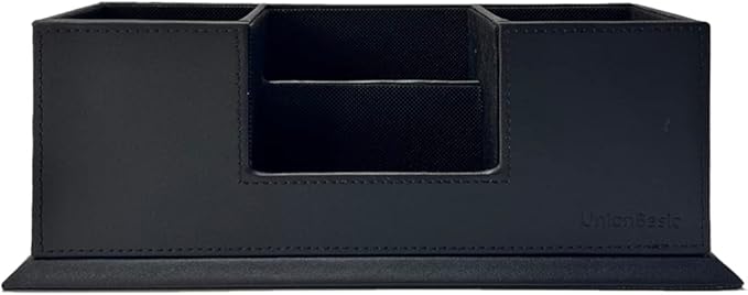 UnionBasic Desk Organizer, Desktop Caddy Leather Multi-compartment Pen Holder Office Stationer Organizer, Black