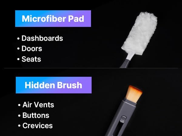 KMMOTORS 2-in-1 Full Circle Car Duster – Soft Microfiber Duster with Hidden Brush, Extendable Handle, 360° Cleaning, 10 Refills & Storage Bag Included. Ideal for Dash & Interior (Main Unit_Gray)