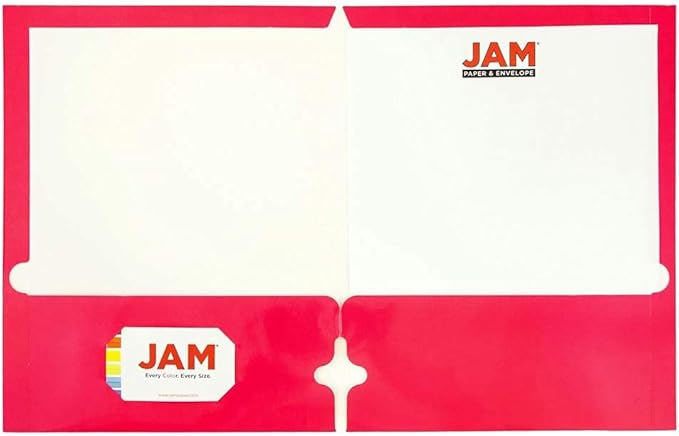 JAM PAPER Laminated Two Pocket Glossy 3 Hole Punch School Folders - Letter Size - High Gloss Fuchsia Hot Pink - 6/Pack