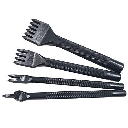 4pcs Alloy Stainless Steel Leather Craft Diamond Chisel Hole Punch Set for DIY Leather Crafting Precision 4mm & 1/2/4/6 Prong