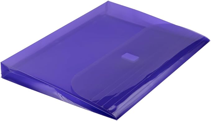 JAM PAPER Plastic 3 Hole Punch Binder Envelopes with Hook & Loop Closure - Letter Booklet - 9 1/2 x 11 1/2 with 1 Inch Expansion - Purple - 12/Pack
