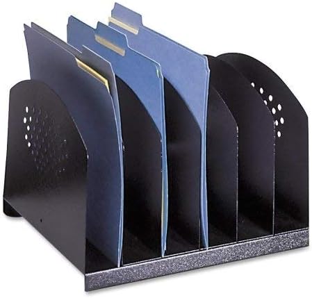 Safco 3155BL Steel Desk Organizer Rack with 6 Vertical Sections, Black