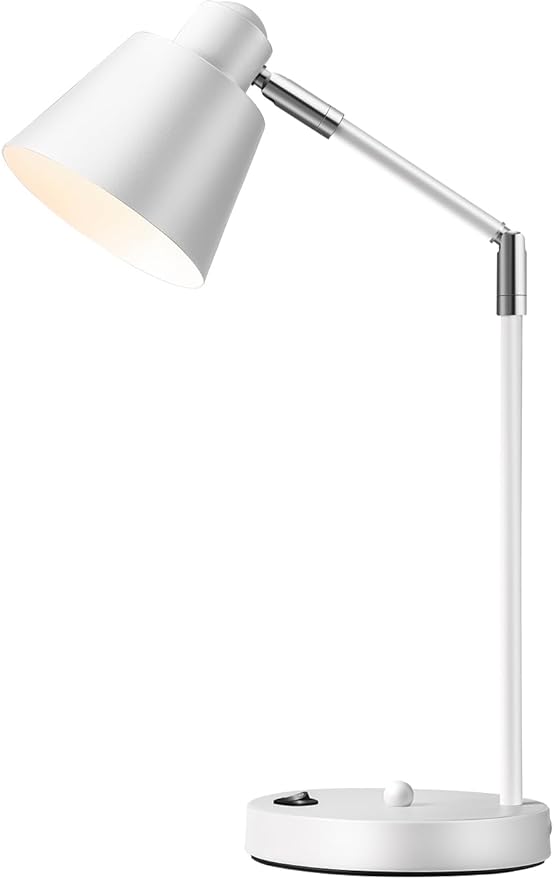 LED Desk Lamp with Dual USB Charging Ports, 100% Metal, 270° Swivel Arms, Soft White Light (3000K), Bedside Reading Lamp, Home Office Lamp(White)