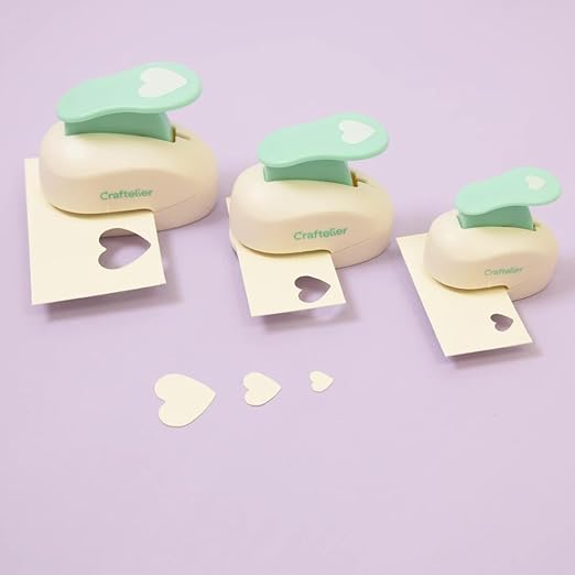 Craftelier - Heart Hole Punch Set | 3/8", 5/8" & 1" Heart Shaped Hole Puncher for Paper Crafts | Hole Puncher for Scrapbooking, DIY Cards & Journals | Craft Punch Set for Paper