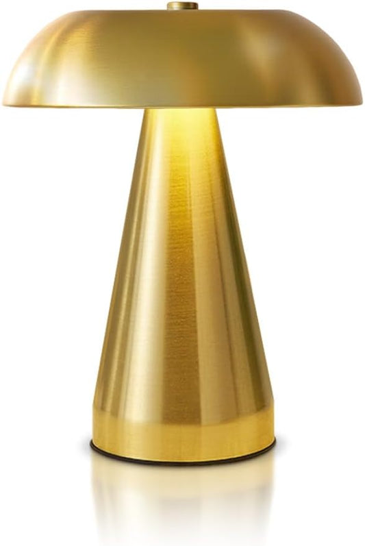 Portable LED Desk Lamp, Cordless Metal Table Lamp, 3-Color Touch Control Rechargeable Light, 3-Levels Brightness Room Decor, Bedside & Dining Room Light (Gold)