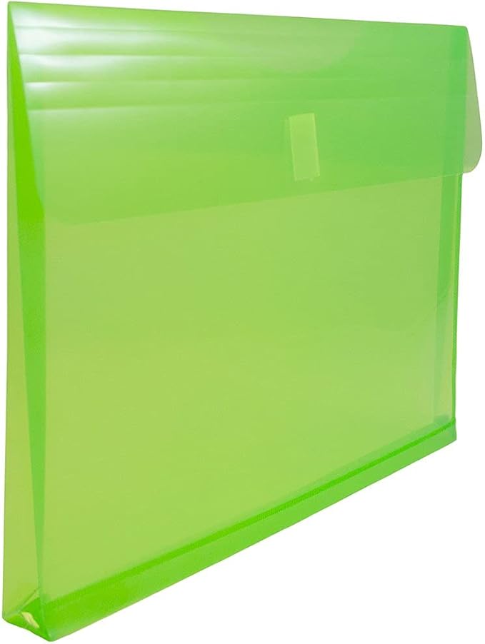 JAM PAPER Plastic Expansion Envelopes with Hook & Loop Closure - Letter Booklet - 9 3/4 x 13 with 1 Inch Expansion - Lime Green - 12/Pack