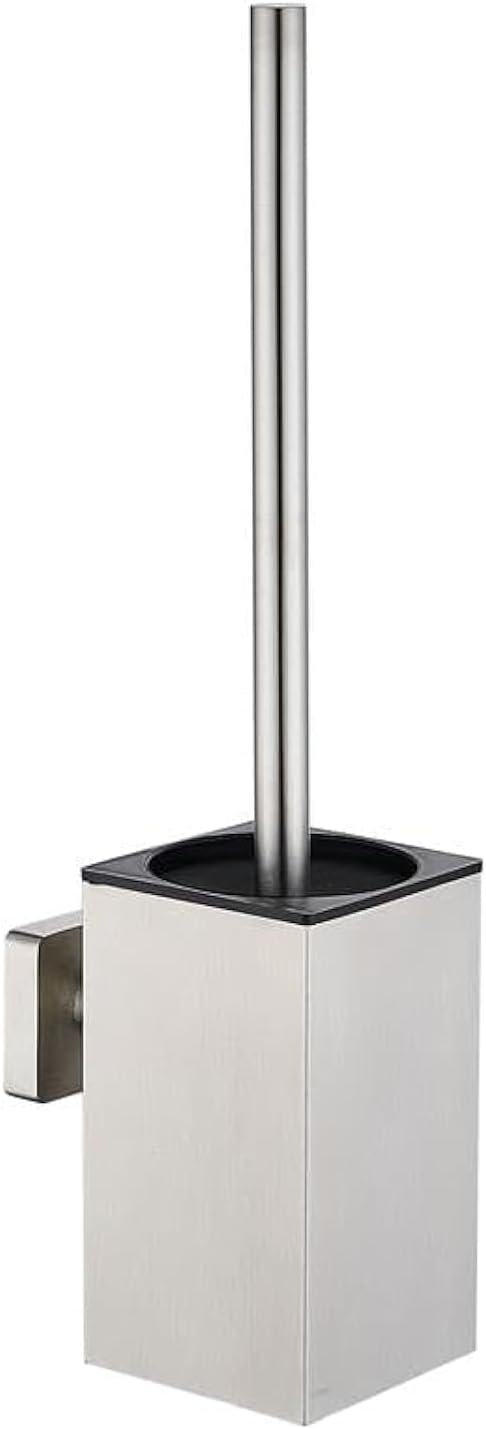 LSWYYP Toilet Bowl Brush and Holder Square,Stainless Steel Square Wall Mounted Toilet Bowl Brush with Lid,Cleaning Toilet Brush Set for Bathroom, Brushed Silver