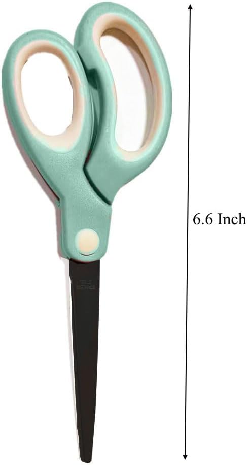 Pastel Non Stick Scissors, All Purpose Stainless Steel Craft Scissors with Soft Grip, Blunt Tip Fabric Shears Kids Scissors for Office Home School, Left & Right Handed (1 Pack, Green)