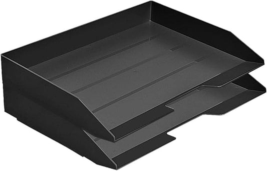 Acrimet Stackable Letter Tray 2 Tier Side Load, Plastic, Desktop File Organizer (Black Color)