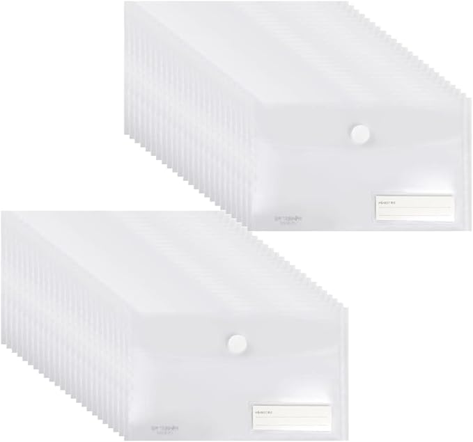 YoeeJob Plastic Envelopes with Hook & Loop Closure, 6x10 Receipt Envelope Money Cash Coupon Organization with Label Pocket, 48 Packs