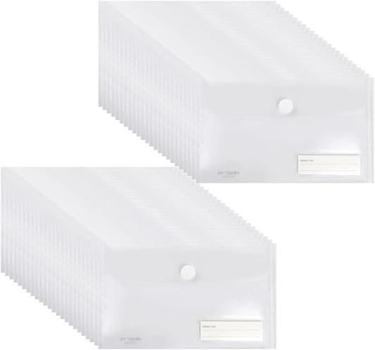 YoeeJob Plastic Envelopes with Hook & Loop Closure, 6x10 Receipt Envelope Money Cash Coupon Organization with Label Pocket, 48 Packs